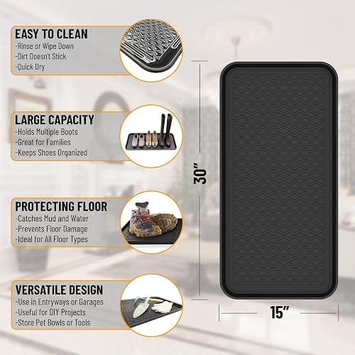 Ottomanson 15" x 30" Multi-Purpose Boot Tray – Waterproof Shoe & Pet Feeding Spill Tray, Litter Box & Pee Pad Holder, Painting & Planting Mat, 1.2" Raised Edge Floor Protection thumbnail 3