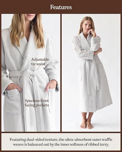 Cozy Earth Waffle Bath Robe - Lightweight Spa Robe with Pockets - 40% Viscose from Bamboo Blend thumbnail 4