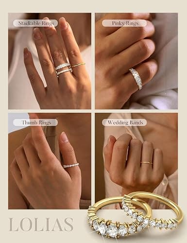 LOLIAS 14K Gold Plated Stackable Rings for Women Non Tarnish - Dainty Cubic Zirconia Wedding Bands Ring Set Minimalist Trendy Statement Engagement Promise Thumb Rings Stacking Size 5-10 thumbnail 7
