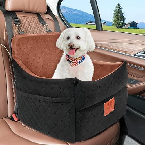 GL GLENSLAVE Dog Car Seat for Small/Medium Dogs, Dog Booster Car Seats with Thick Cushion for Dogs Under 35 lbs, Detachable Washable Pet Carseat with Storage Pockets, 2 Safety Belts(Black/Brown) thumbnail 6