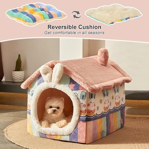 Facailaifu Dog&Cat House Dog&Cat Bed with Cover Cave with Non-Slip Bottom. (Rainbow, Large) thumbnail 5