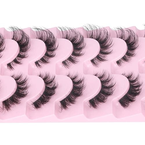 EYDEVRO False Eyelashes Wispy Lashes D Curl Cat Eye Lashes Fluffy Lashes | Clear Band Natural Look Fox Eye Fake Lashes Manga Faux Mink Strip Lashes 7 Pairs Pack thumbnail 7