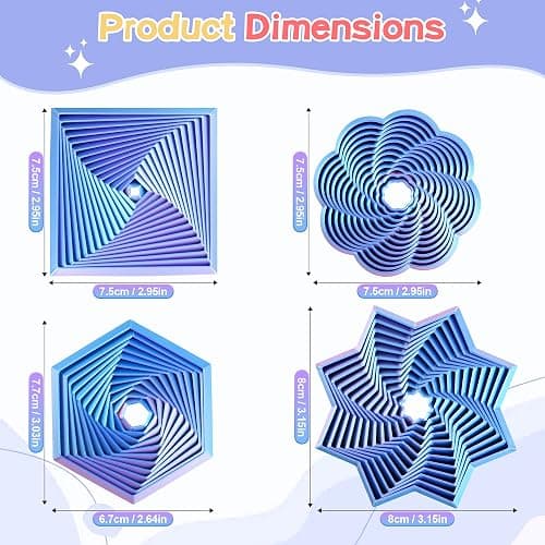 Meshcraft 4PCS 3D Printed Fractal Whirling Fidget Toys, Geometric Spiral Sensory Toy Pack, Stress Relief ADHD Focus Desk Toys, Optical Illusion Kinetic Decor, Gifts for Kids Adults(Purple Blue) thumbnail 2