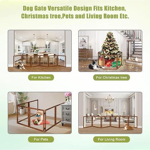 LZRS Extra-Wide Clear Dog Gate for Indoor Use - Transparent Pet Fence with Solid Hardwood and Plastic Board, Stylish & Durable freestanding Pet Gate for Doorways, Stairs and Hallways-6 Panel Cherry thumbnail 6