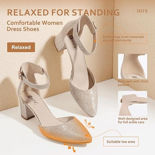 IDIFU Women's IN2 Pedazo Dress Shoes Low Block Heels Comfortable Chunky Closed Toe Ankle Strap Wedding Pumps thumbnail 4