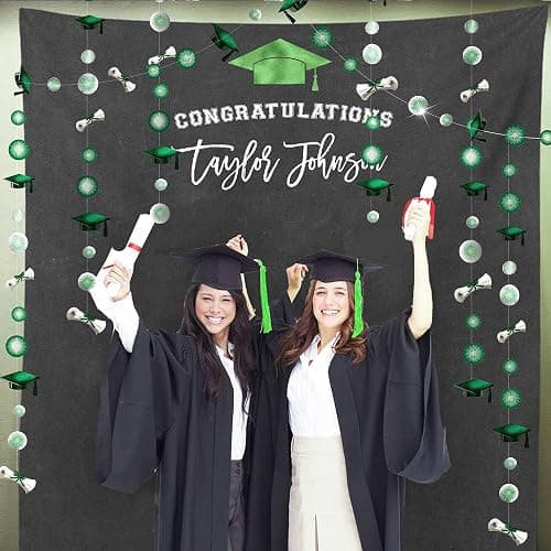 Cheerland Graduation Party Decorations 2026 Green Garland Banner Streamer Cap Gown Diploma Degree Completion Academic Milestone Green Graduation Decor College University High School Backdrop Supplies thumbnail 3