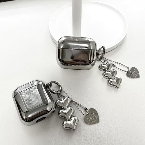 inewateri Compatible for AirPods 4 Case Soft TPU with Cleaner Kit Cute Silver Fashion Buckle Pendant Aesthetics Design Shockproof Cover for Girls Woman for Airpods 4-Silver thumbnail 7