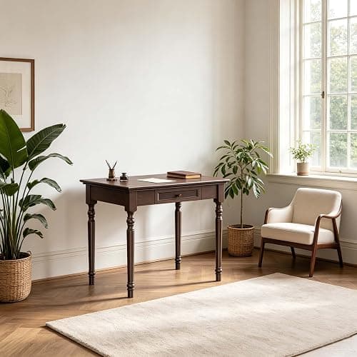 Conabaen Walnut Writing Desks with Drawers, 35" Solid Wood French Country Style Computer Desk for Home Office, Living Room Study or Workspace thumbnail 9
