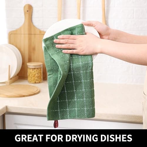 Homaxy 100% Cotton Terry Kitchen Dish Cloths, Ultra Soft and Absorbent Dish Towels for Kitchen, Suitable for Drying and Washing Dishes, 6 Pack, 12 x 12 Inches, Grass Green thumbnail 6