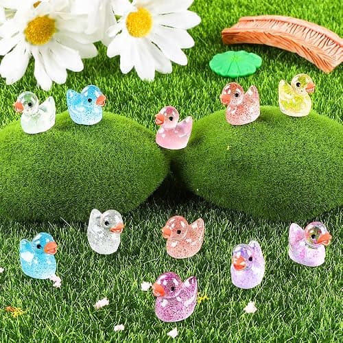 DULEFUN 100pcs Mini Glitter Ducks Colorful Tiny Small Little Resin Ducks to Hide Plastic Animal Figures for for Dollhouse Micro Dollhouse Landscape Aquarium Decorations thumbnail 2