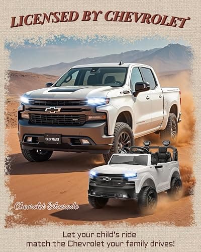 First Ride On 24V 2 Seater Ride on Car for Kids, Licensed Chevrolet Silverado Electric Car for Kids with Remote Control, Ride on Truck with Bluetooth, LED Lights and Seat Belts (White) thumbnail 2