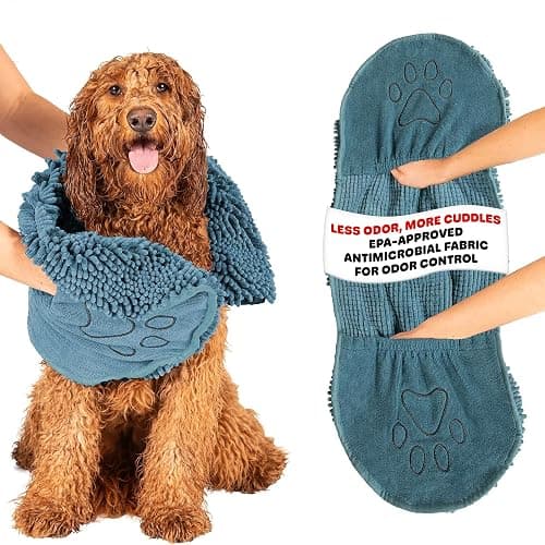 Dog Gone Smart The Dirty Dog Shammy - Antimicrobial Microfiber Dog Towel for Odor Control, Fast-Drying Plush, Dual Hand Pockets & Elastic, Super Absorbent, Machine Washable, 31 x 13 in, Pacific Blue - Image 1