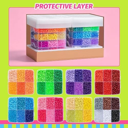 Simetufy 10000PCS Pony Beads Bulk, 48 Colors 6x9mm Kandi Beads for Bracelet Making Rave Kandi Hair Braiding Key Chains DIY Crafts Gifts (5.73LB, Stack Box) thumbnail 6