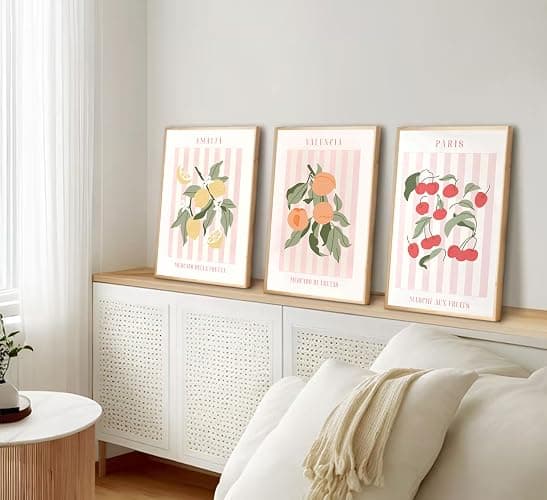 3Pcs Fruit Market Wall Art Kitchen Fruit Canvas Poster Print Lemon Orange Cherry Painting Funky Kitchen Artwork Picture Wall Decor for Dining Room Living Room 12x16in Unframed thumbnail 3