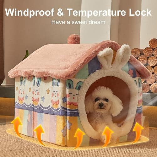 Facailaifu Dog&Cat House Dog&Cat Bed with Cover Cave with Non-Slip Bottom. (Rainbow, Large) thumbnail 3