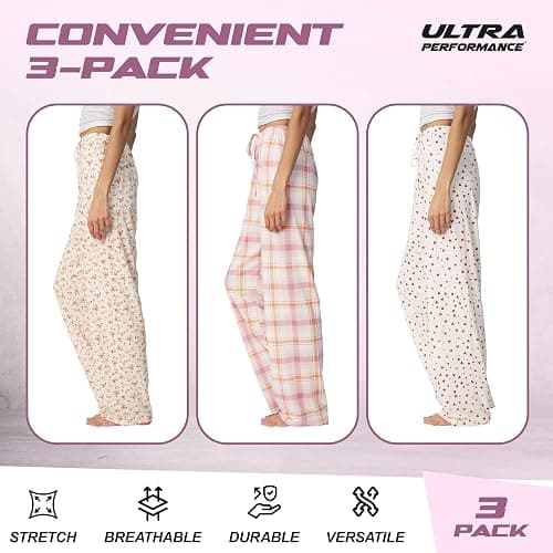 Ultra Performance Womens Pajama PJ Pants 3 Pack Lounge Bottoms Pajamas for Women (Avail in Plus Sizes) thumbnail 5