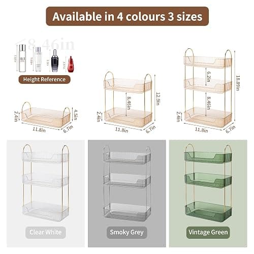 akinbas 3 Tier Bathroom Organizer Countertop Makeup Perfume Tray Skincare Organizer for Bathroom Dresser Vanity (Gold) - Gold - 3 Tier thumbnail 3