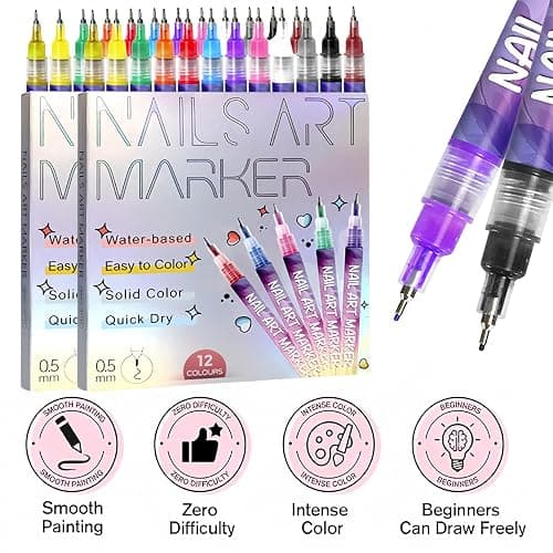 12 Colors Nail Art Pens Set, New Nail Art Markers 3D Nail Polish Pens Quick Dry Dotting Point Liner Pens for DIY Nail Art Drawing Painting Tools (12Pcs) thumbnail 5
