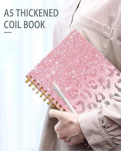 iampanda Spiral Journal Notebook,Strong Twin-Wire Binding with Premium Paper for Girl Women,Modern Girly Design 60 Sheets A5 College Ruled Notebook/Journal,Perfect for School Office Home Gifts,Pink thumbnail 5
