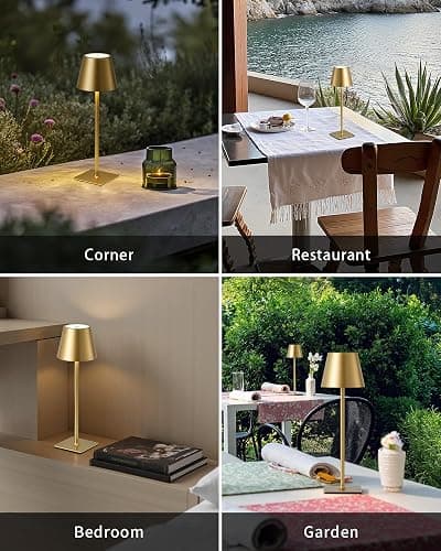 KDG 2 Pack Cordless Table Lamp, Portable LED Desk Lamps, 5000mAh Battery Operated, 3 Color Stepless Dimming Up, for Restaurant, Bedroom, Outdoor Camping, Coffee Shop, Night Light, Rechargeable (Gold) thumbnail 6