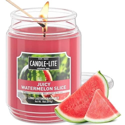 CANDLE-LITE Everyday Scented Juicy Watermelon Slice, One 18 oz. Single-Wick Aromatherapy Candle with 110 Hours of Burn Time, Red (Individual Box) - 18 oz - Juicy Watermelon Slice (NEW)