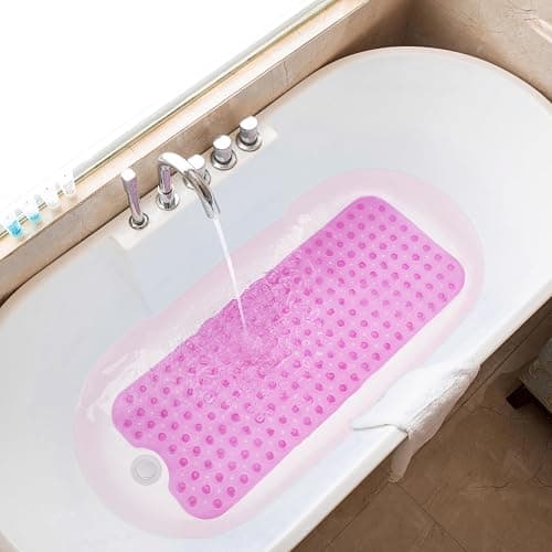 TreeBud Bathtub Mats for Shower Tub Non-Slip Bath Mat 39 x 16 Inch Extra Long Shower Mat, Bath Tub Mat for Bathroom with Machine Washable, BPA Free for Kids (Clear Hot Pink) thumbnail 6