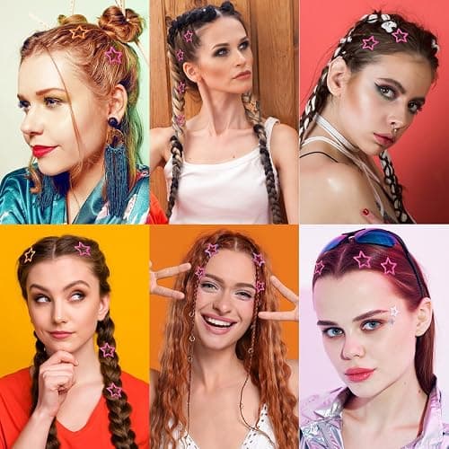 Paderison Hair Clip, 10Pcs Star Hair Clips Y2K Accessories for Girls, Cute Metal Hair Barrettes, Kawaii Hair Accessories for Women, Non Slip Rave Hair Clips, Pink, 1.2 inches (Rose Pink) thumbnail 2