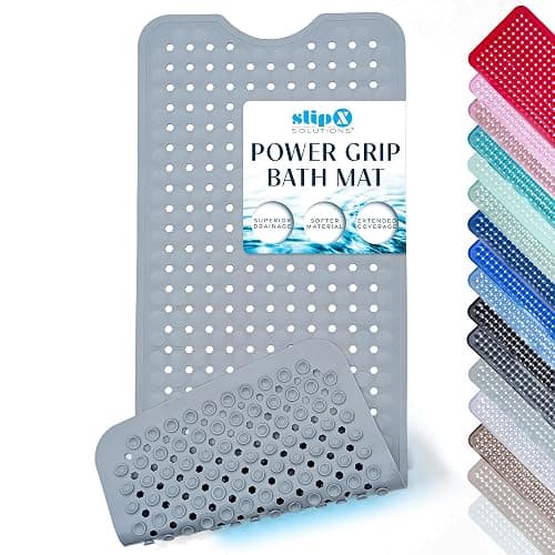 SlipX Solutions Power Grip Bathtub Safety Mat | Precision Grip Technology for Longer, Stronger, & Softer Wet Surface Protection | Solid Gray 39"x16" - Image 1