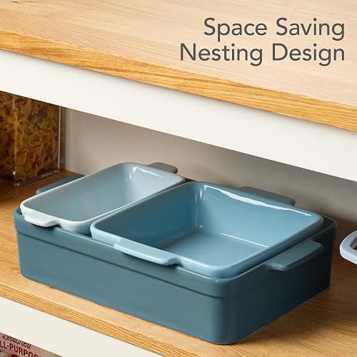 Best Choice Products Set of 3 Large Serving Trays, Party Platters and Ceramic Non-Stick Bakeware For Appetizers, Charcuterie, Snack, Dessert, Casserole, Sour Dough Bread Loaf - Cornflower Blue thumbnail 5