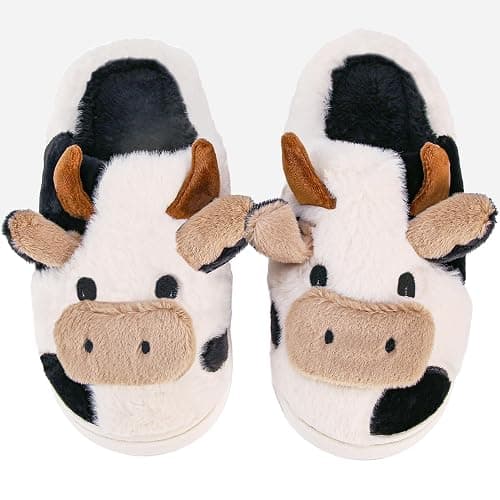 NZFUN Cow Slippers for Women and Men, Fluffy Cute Cozy Cartoon Fuzzy Cow House Slipper Womens Milky Cows Animal Preppy Funny Kawaii Pillow Cloud Fall Winter Bedroom Home Shoes for Indoor and Outdoor thumbnail 2