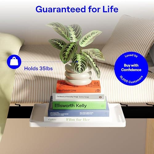 BedShelfie Bedside Shelf for Dorm Room Bunk Bed & Top Bunk, College Dorm Room Essentials, Bedside Caddy, Clip on Floating Tray, Bed Side Table Storage, Loft Nightstand Decor - Dorm Essential, White thumbnail 5