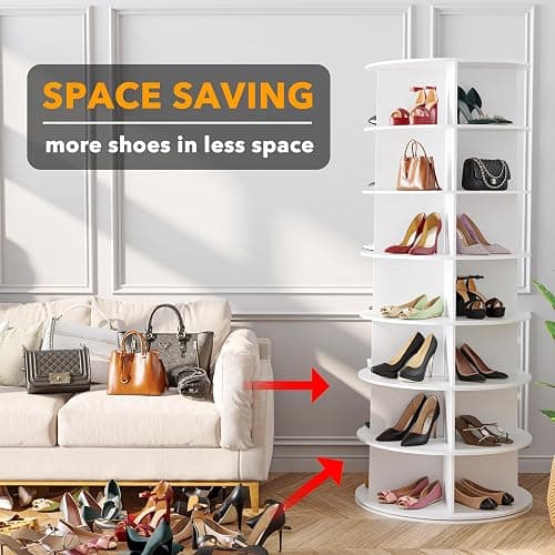 SpaceAid 7 Tier Rotating Shoe Rack Tower, Spinning Shoe Display Lazy Susan, Revolving 360 Shoe Rack Storage Round Carousel, Vertical Handbag Rotate Shoes Closet Organization (7-Tier White) thumbnail 3