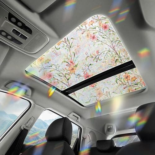 XhuangTech Flower Sunroof Film Floral Rainbow Effect Static Clings Window Privacy Film Sun Protection Stained Glass Decals for Car Moonroof and Home, 17.72 x 35.43 Inch (F815, 17.72 x 35.43 Inch) - Image 1