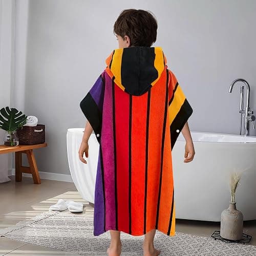 NATE: VOOVA & MOVAS Hooded Poncho Towels for Big Kids - (6-12Years), Absorbent Soft 100% Cotton Beach | Bath | Pool Swim Towel with Hood for Boys | Girls - Stripe - Kids(6-12Years) - Stripe thumbnail 2