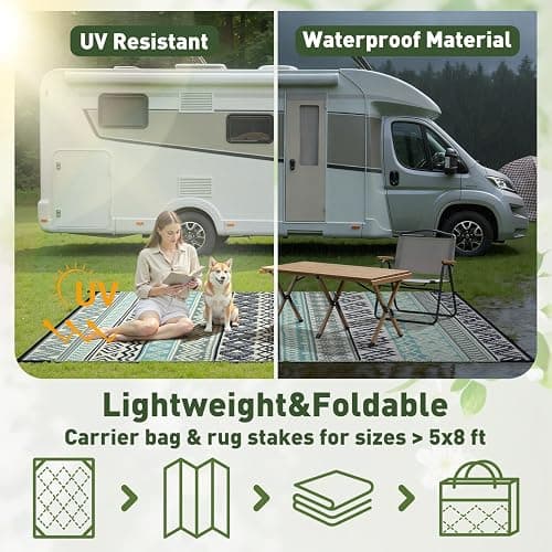 MontVoo Outdoor Rug Carpet Waterproof-Patio Rug Mat 5x8 Reversible RV Outdoor Camping Rugs Picnic Beach Mats Plastic Straw Outside Rugs for Balcony Porch Pool Deck Boho Patio Decor thumbnail 6