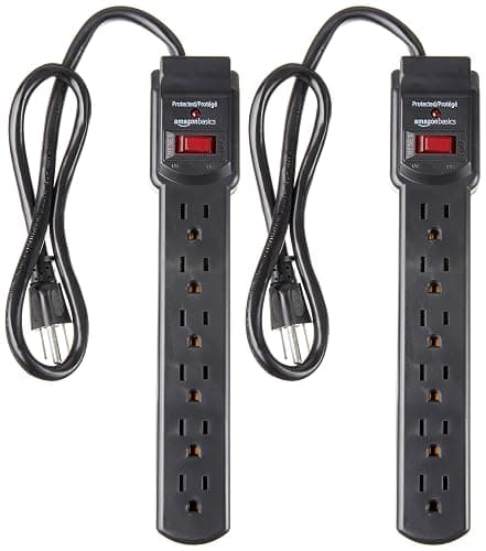 Amazon Basics Surge Protector Power Strip, 6-Outlet with 200J Protection, 2ft Extension Cord, Rectangle, Black (2 Pack) - Black - 2-feet - Image 1