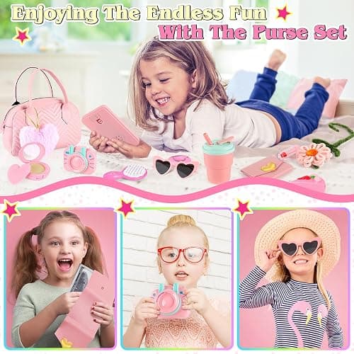 Play Purse for Little Girls Toddler, 35PCS Toddler Purse with Pretend Makeup for Kids, Girl Toys Princess Toy Includes Handbag, Phone, Kids Toy Purse Christmas Birthday Gift for Girls 3 4 5 6 7 8+ thumbnail 5