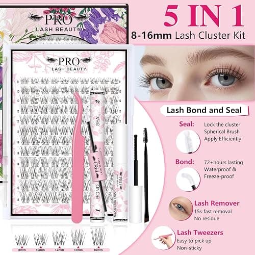 PROLASHBEAUTY Natural Lash Clusters Kit Wispy Lash Clusters Venus Ultra Thin Invisible Band Eyelash Clusters Kit Used 10 times with Clear Lash Bond and Seal Tweezer Remover (Venus Kit, 8-16mix) thumbnail 5