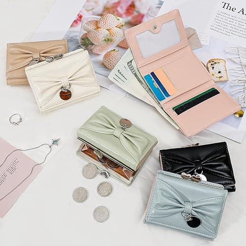 Denovin Wallet Women, Bow Pink Trifold Wallets, Small Cute Coin Purse for Woman, Coquette Credit Card Holder and Cash Bag for Ladies, Pink thumbnail 7