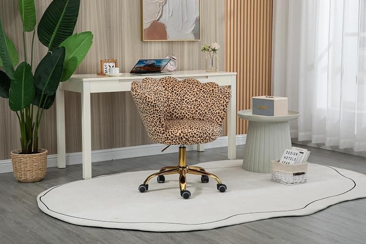 ZOBIDO Comfy Home Office Task Chair with Wheels, Cute Modern Upholstered Velvet Seashell Back Adjustable Swivel Vanity Desk Chair, for Women, for Girls, Living Room(Leopard Stripe) thumbnail 6