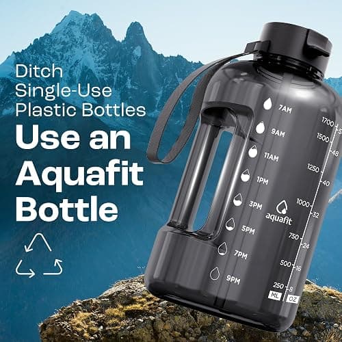 AQUAFIT 64 oz Water Bottle with Time Marker - Straw & Chug Lid - BPA Free Half Gallon Gym Water Bottle with Handle - Big Gallon Jug (Gray, 64 Ounces) thumbnail 7