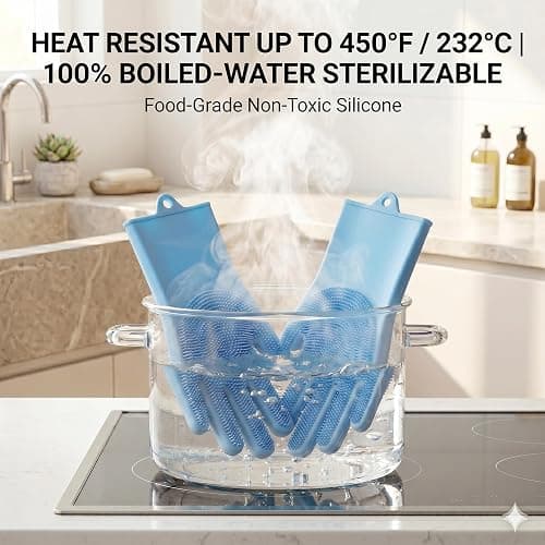 NVNAN Dog Bath Gloves for Washing, Pet Grooming Gloves with Shampoo Brush, Dog Bath Brush for Dogs and Cats, Essential Dog Bath Supplies (1 Pair, Blue) thumbnail 3