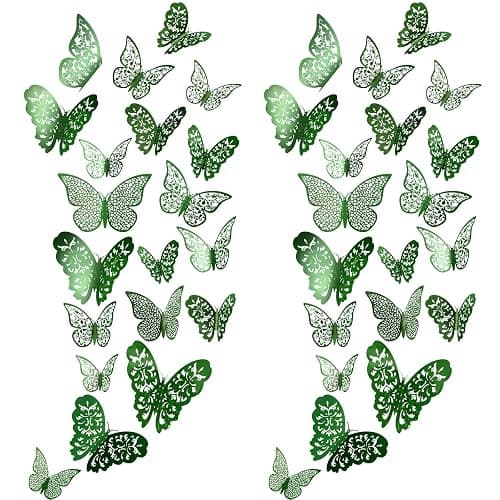 Bememo 72 Pieces 3D Butterfly Wall Decals Sticker Decal Wall Decor Art Decorative Sticker 3 Sizes for Room Offices Bedroom Bathroom Living Room Decor(Light Green) thumbnail 3
