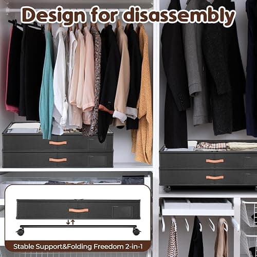 Tsinglax Under Bed Storage with Wheels 2-Pack – 66L XXL Larger Stackable Under Bed Storage Containers with Clear Window & Labels, Rolling Under Bed Drawers for Clothes, Shoes, Blankets (Dark Grey) thumbnail 7