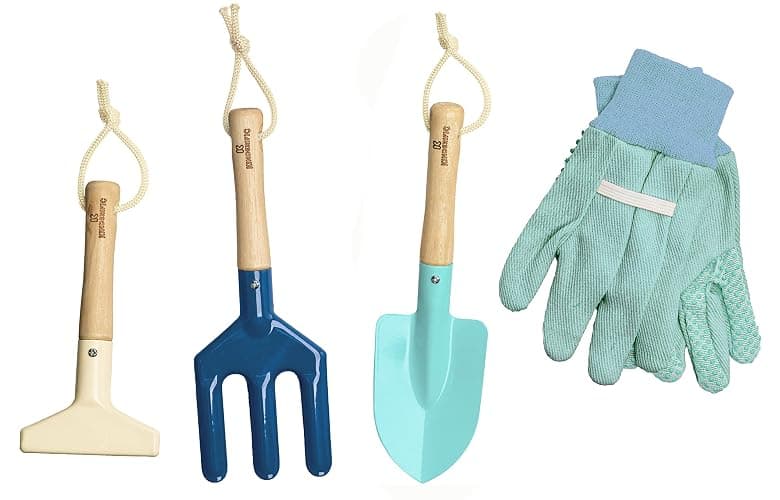 Kinderific Gardening Set, Tool Kit, for Kids, STEM, Includes Tote Bag, Spade, Watering Can, Rake, Fork, Trowel and Gloves (Ocean Blue) thumbnail 3