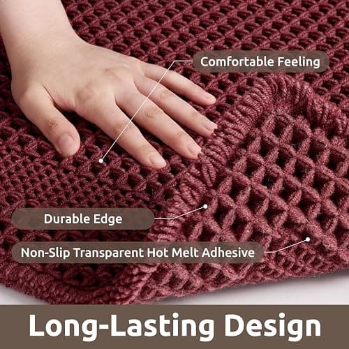 AMOAMI Waffle Bath-Mat, Absorbent Bath Mats for Bathroom Non Slip, Machine Washable Bathroom Rugs with Tassels Ultra Soft Boho Bath Rugs for Floor 17"x24" Red thumbnail 4