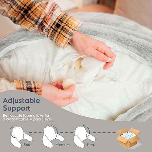Nestl Fur Reading Pillow, Stylish Back Pillow for Bed Sitting Up, Faux Fur Bed Chair Pillow with Arms, Reading Pillows for Sitting in Bed Adult & Kids, Back Support Pillow for Bed Rest - Light Grey thumbnail 6
