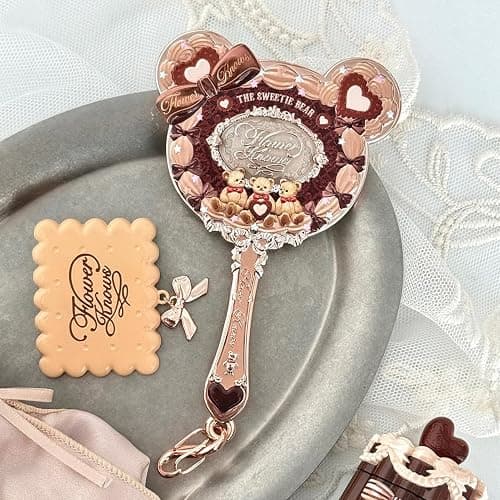Flower Knows The Sweetie Bear Hand Mirror,Vintage Portable Handheld Mirror,Fancy & Pretty Princess Mirror with Long Handle,Gift for Girls(Carmal Brown) thumbnail 5