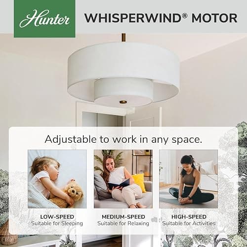 Hunter - Brookside Indoor Fandelier with Light, Remote, 30-inch, Casual-Style, 3-Speed WhisperWind Motor, 52974, Ceiling Fans for Living Rooms, bedrooms, Home Offices, Kitchens (Luxe Gold) thumbnail 9