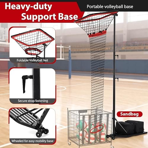AugFir Volleyball Setter & Spike Trainer, Adjustable Height 93"-126" Volleyball Trainer with 88LBS Sandbag Base & Transport Wheels, Solo Practice Tool for Indoor & Outdoor Use Spiking & Drills thumbnail 4